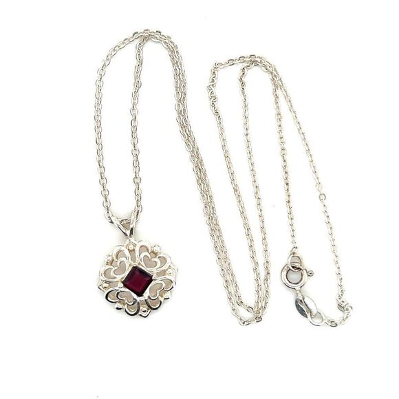 Sterling Silver 925 Garnet Necklace - Picture 5 of 8